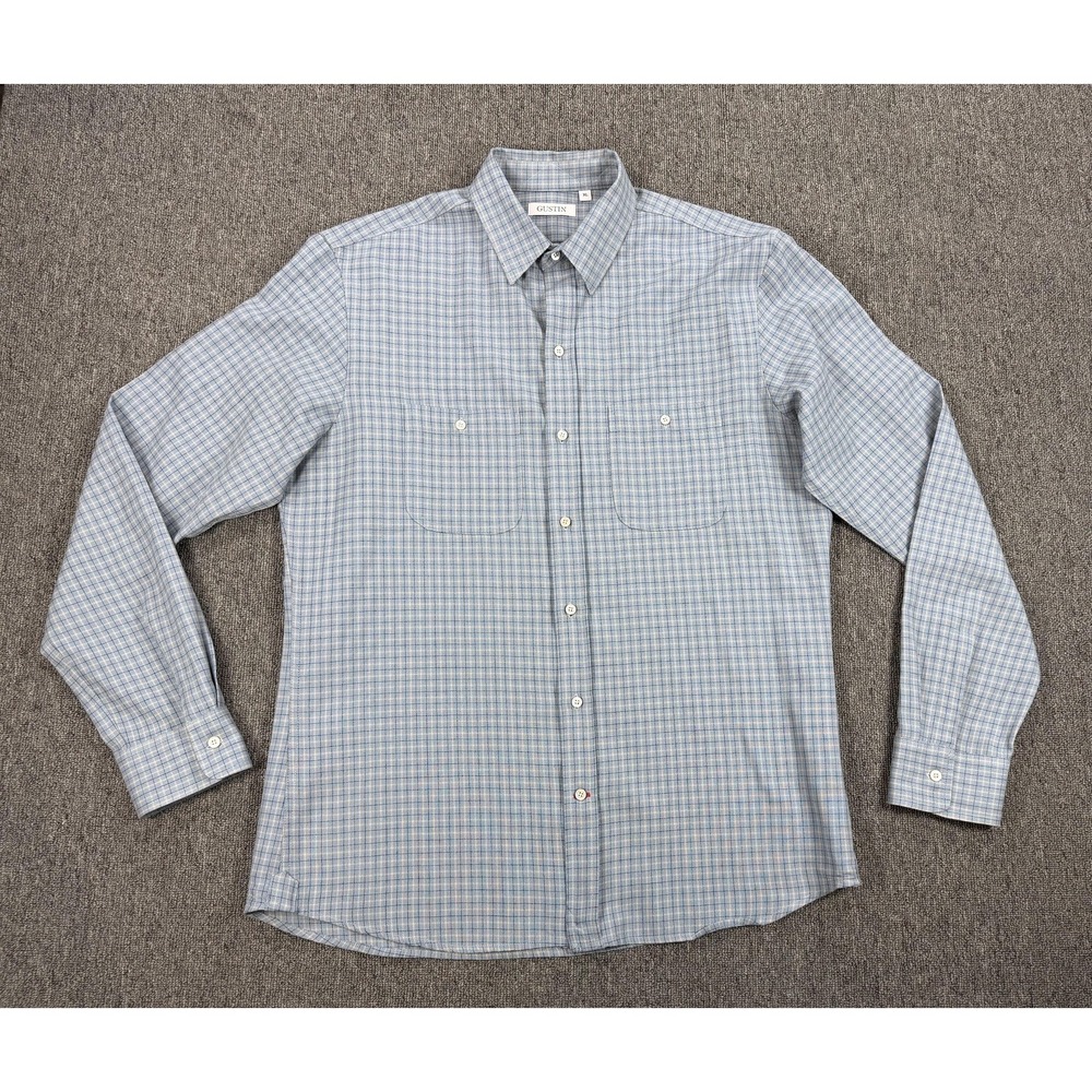 Gustin Shirt Mens XL Blue Check 100% Wool Long Sleeve Button Up USA Casual